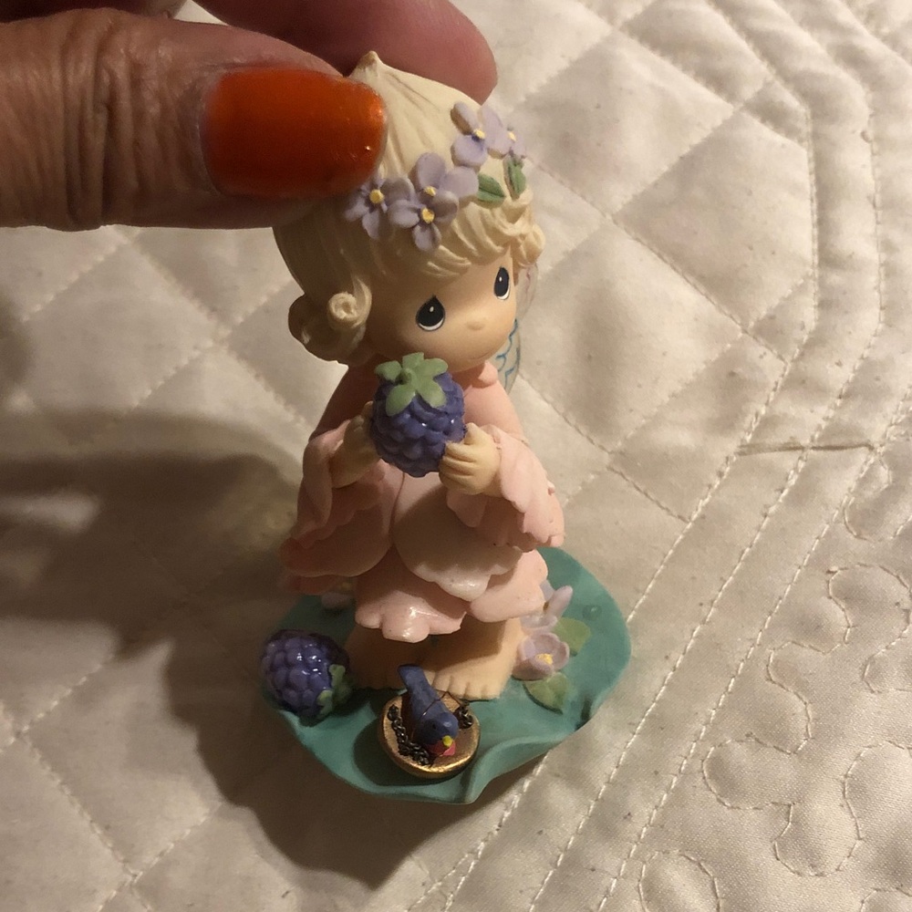 Precious Moments Girl Figurine in Pink Dress with Purple Berries